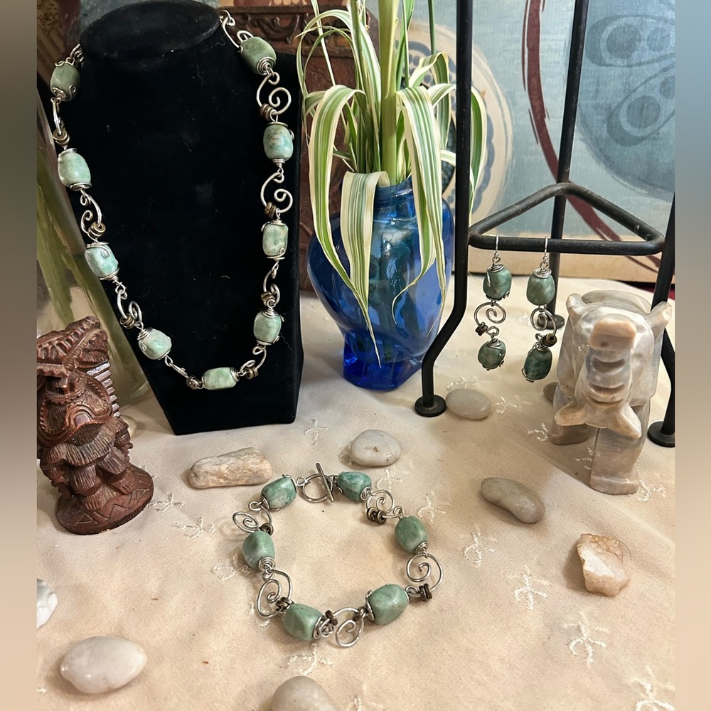 🪨Amazonite nuggets with silver wirework necklace bracelet & earrings